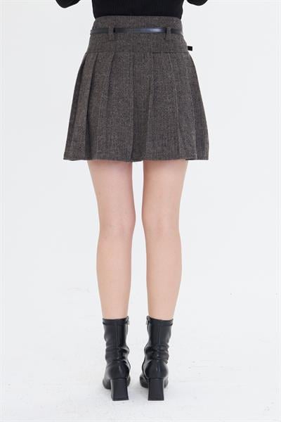 Pileli Balıksırtı Desenli Etek 