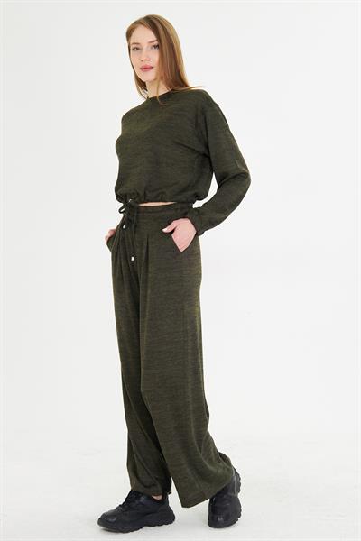 Pileli Beli Lastikli Triko Pantolon 