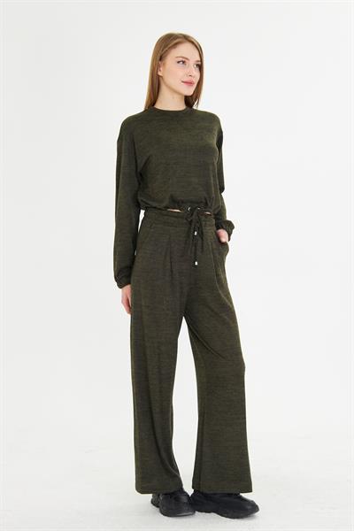 Pileli Beli Lastikli Triko Pantolon 