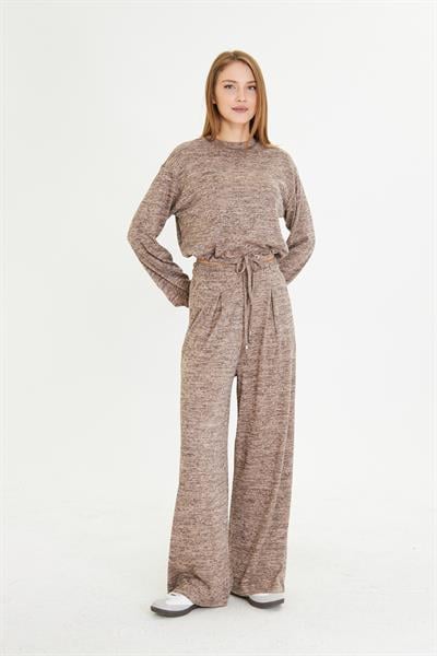 Pileli Beli Lastikli Triko Pantolon 