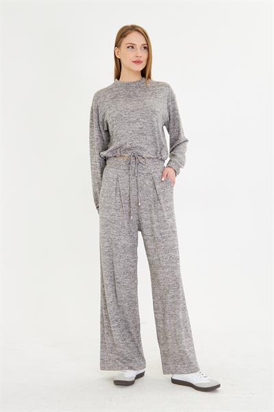 Pileli Beli Lastikli Triko Pantolon 