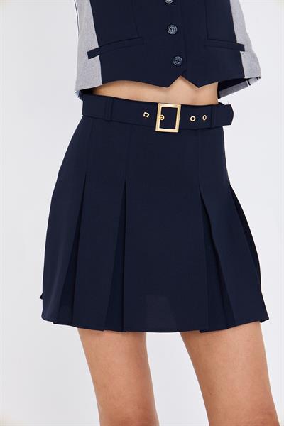 Pileli Kemerli Poliviskon Etek 