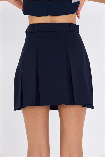 Pileli Kemerli Poliviskon Etek 