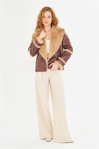 Pis Dikişli Peluşlu Kısa Deri Kaban 