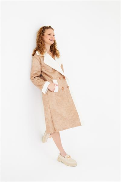 Pis Dikişli Uzun Deri Kaban 