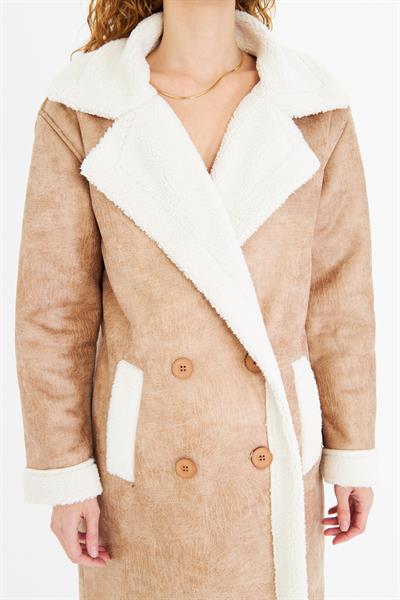 Pis Dikişli Uzun Deri Kaban 