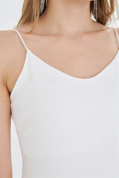 Saten Askı Detaylı Düz Mini Elbise 