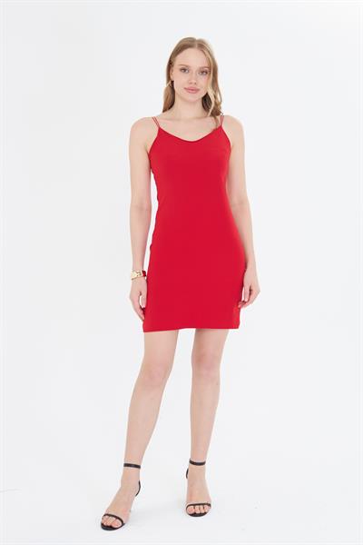 Saten Askı Detaylı Düz Mini Elbise 