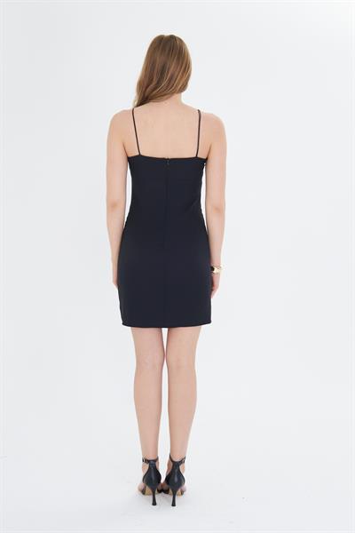 Saten Askı Detaylı Düz Mini Elbise 