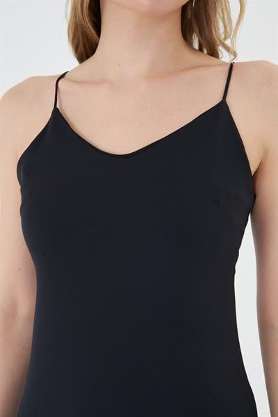 Saten Askı Detaylı Düz Mini Elbise 