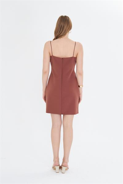 Saten Askı Detaylı Düz Mini Elbise 