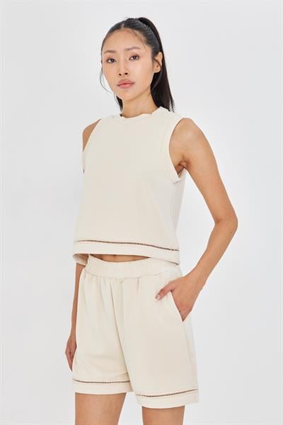 Şerit Detaylı Sıfır Kol Modal T-Shirt