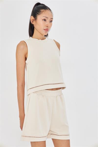 Şerit Detaylı Sıfır Kol Modal T-Shirt