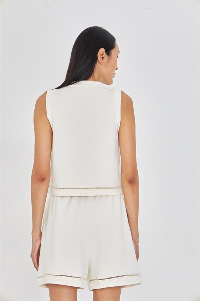 Şerit Detaylı Sıfır Kol Modal T-Shirt