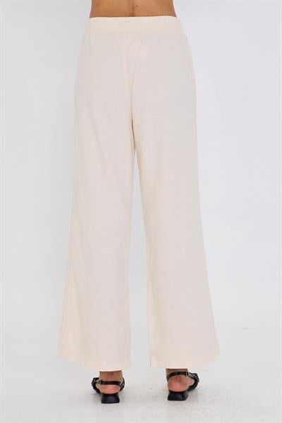 Şeritli Bol Paça Pantolon - Ekru
