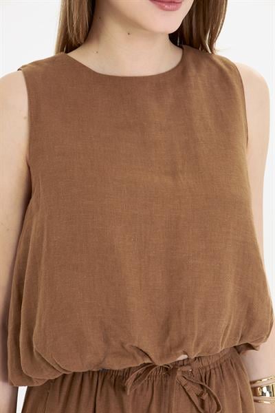 Sıfır Kol Eteği Balon Keten Görünümlü Bluz 