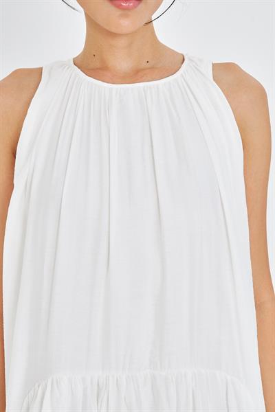 Sıfır Kol Fırfırlı Uzun Elbise