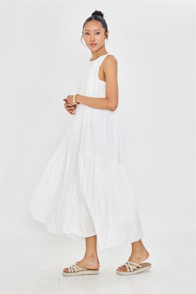 Sıfır Kol Fırfırlı Uzun Elbise