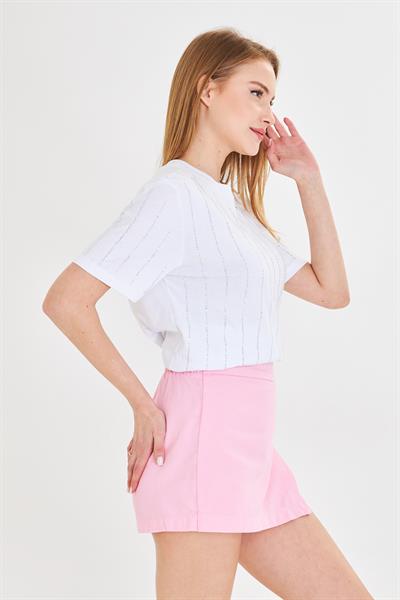 Sıra Taşlı Basic T-Shirt