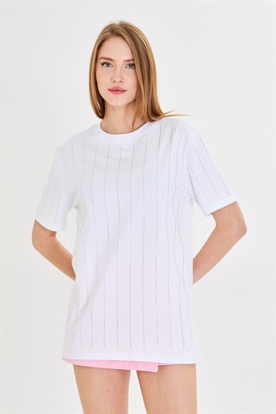 Sıra Taşlı Basic T-Shirt