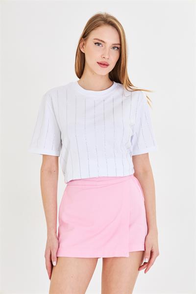 Sıra Taşlı Basic T-Shirt