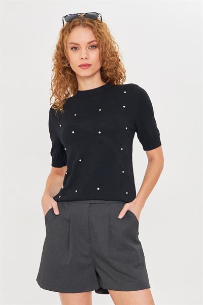 Taş Detay Balıkçı Yaka Kazak 