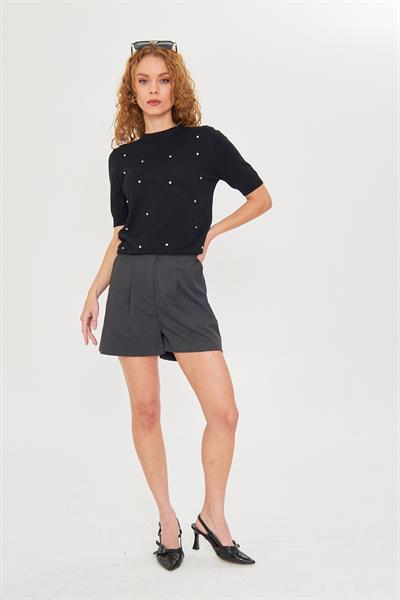 Taş Detay Balıkçı Yaka Kazak 