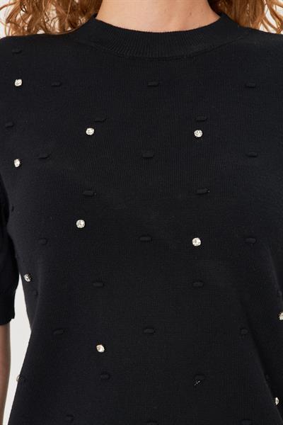 Taş Detay Balıkçı Yaka Kazak 