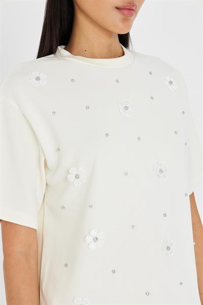 Taşlı Çiçekli Bambu T-Shirt