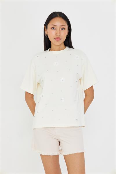 Taşlı Çiçekli Bambu T-Shirt