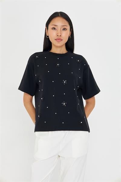 Taşlı Çiçekli Bambu T-Shirt