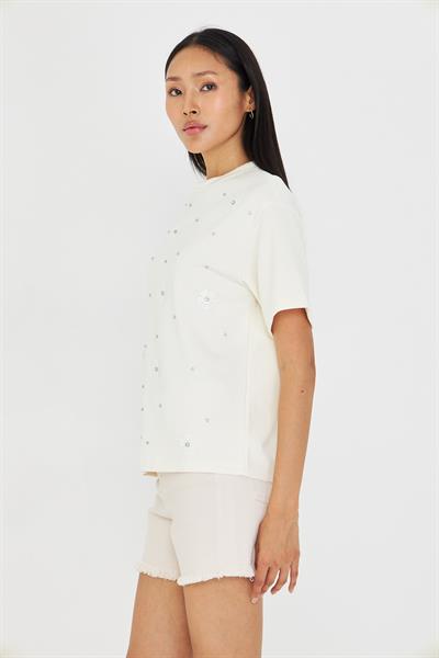 Taşlı Çiçekli Bambu T-Shirt