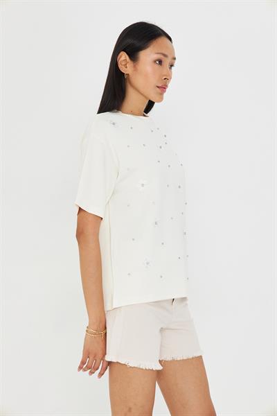 Taşlı Çiçekli Bambu T-Shirt