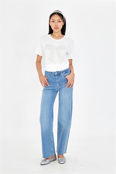 Taşlı Fiyonk Baskılı T-Shirt