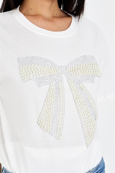 Taşlı Fiyonk Baskılı T-Shirt