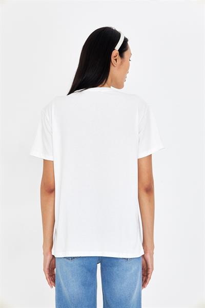 Taşlı Fiyonk Baskılı T-Shirt