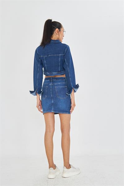Taşlı Mini Denim Etek