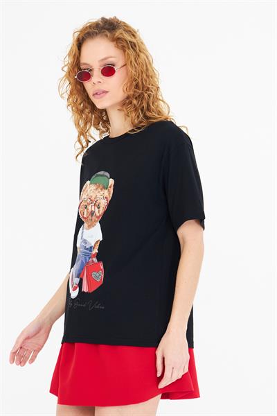 Ayıcık Baskılı Taşlı T-Shirt