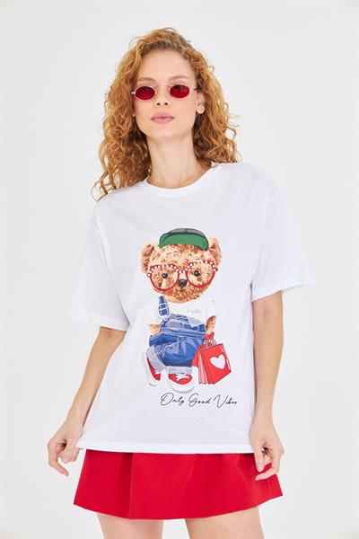 Tedy Baskılı Taşlı T-Shirt