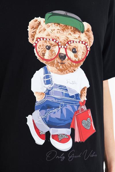 Ayıcık Baskılı Taşlı T-Shirt