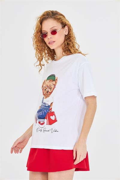 Tedy Baskılı Taşlı T-Shirt
