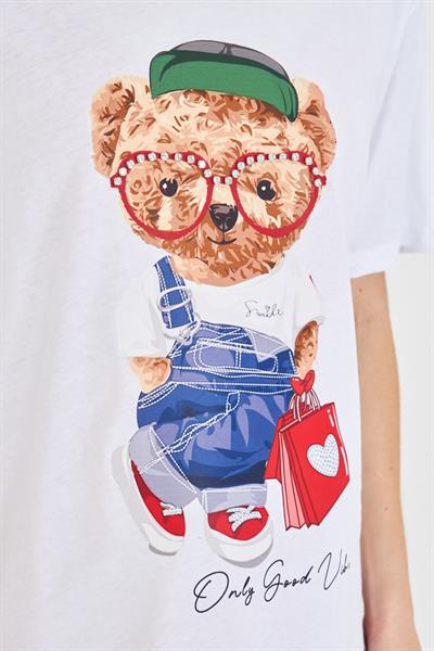 Tedy Baskılı Taşlı T-Shirt