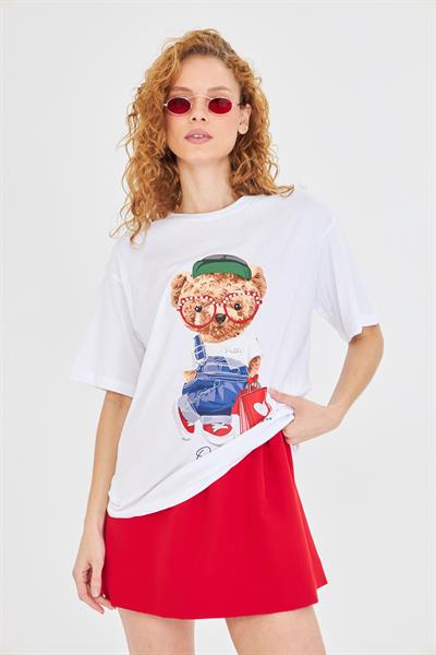 Tedy Baskılı Taşlı T-Shirt