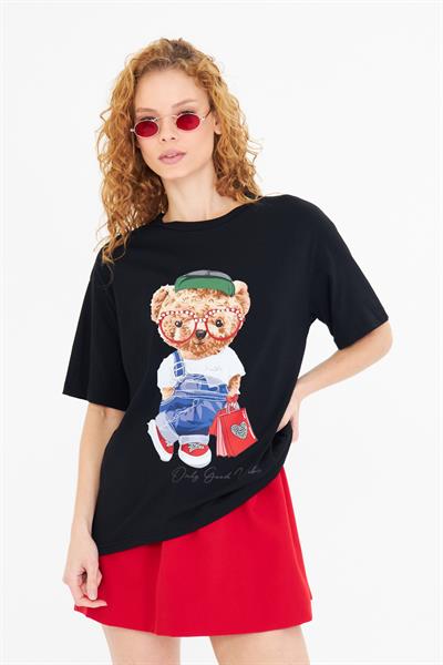 Ayıcık Baskılı Taşlı T-Shirt