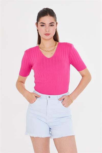 V Yaka Kısa Kol Body 