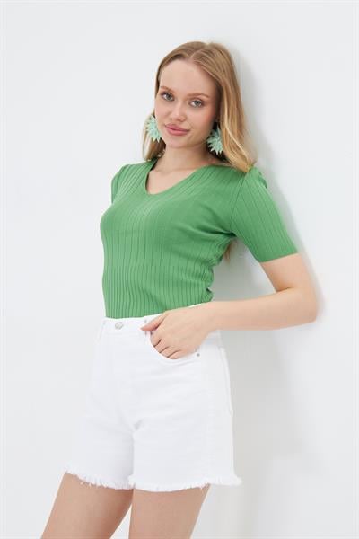 V Yaka Kısa Kol Body 