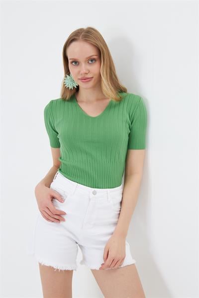 V Yaka Kısa Kol Body 