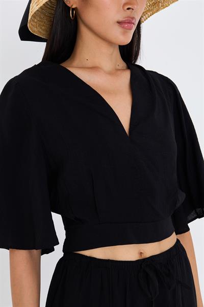 V Yaka Sırt Dekolteli Bluz