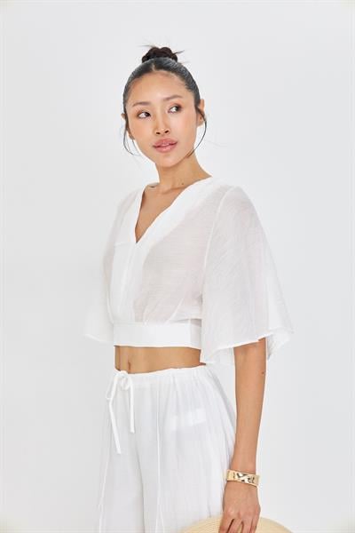 V Yaka Sırt Dekolteli Bluz