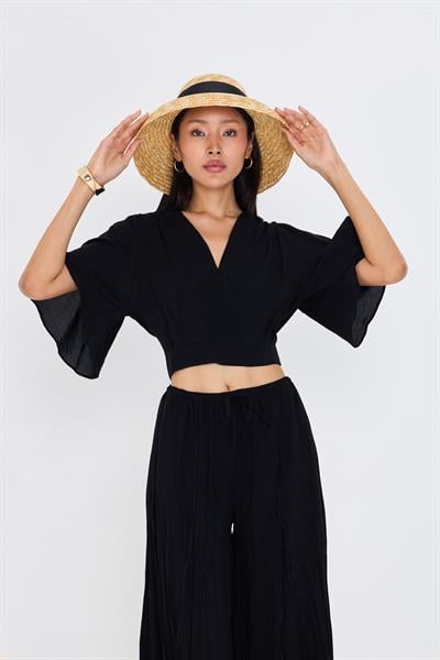 V Yaka Sırt Dekolteli Bluz